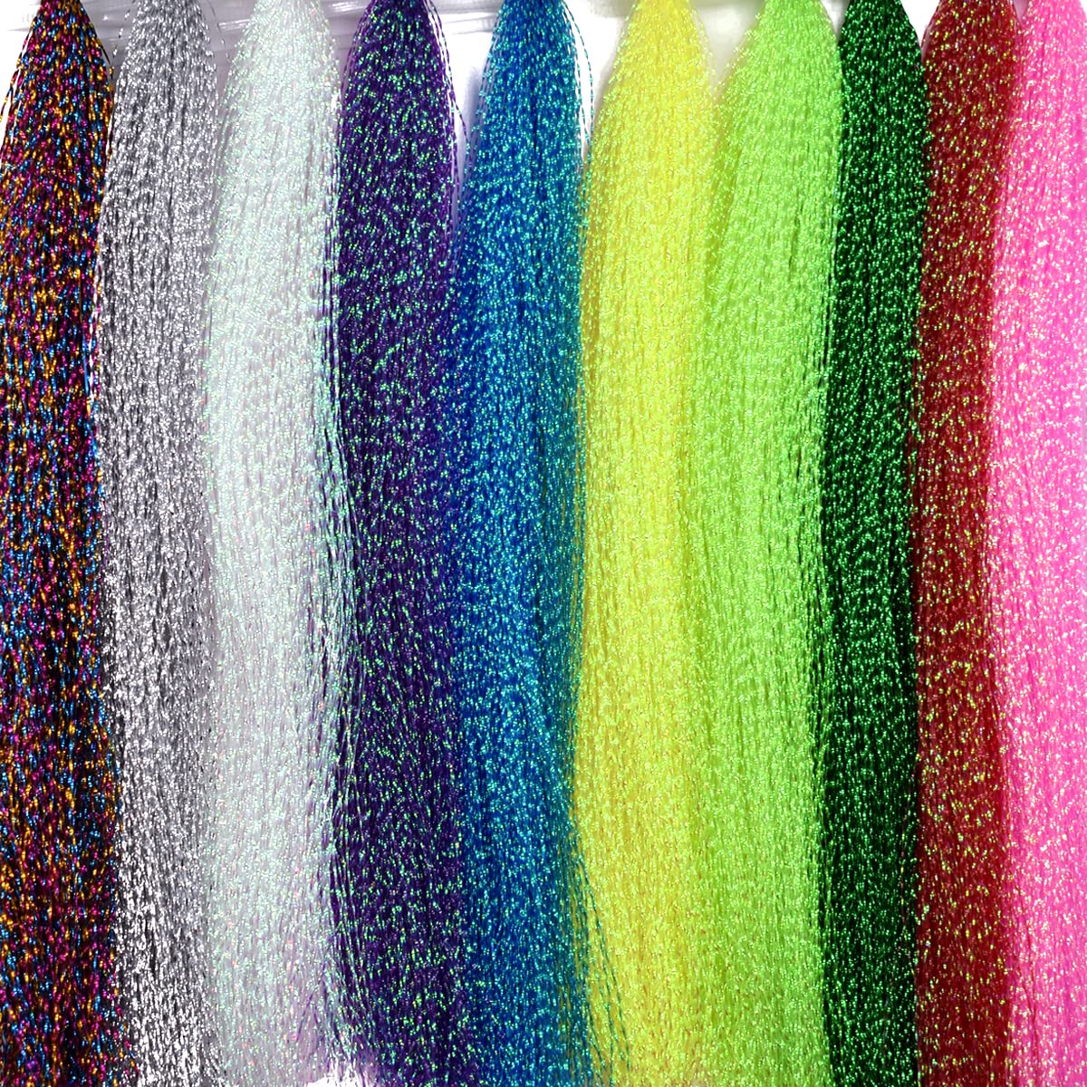 10 Pack Crystal Flash Line Fly Tying Material for Fishing Lure Flies (10 Colors Crystal Flash-Set A)