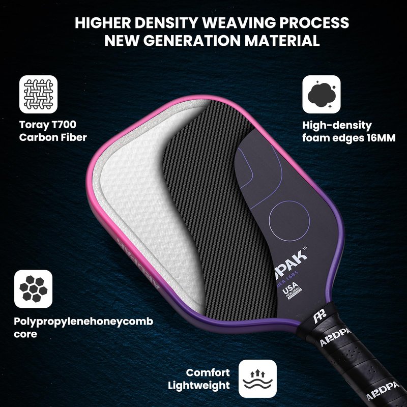 ARDPAK Pickleball Paddle, T700 Carbon Fiber Abrasion-Resistant Surface, 16MM Polypropylene Honeycomb core, USAPA Approved, High Grit,The Pickleball Paddle Designed for Control Spin & Consistency