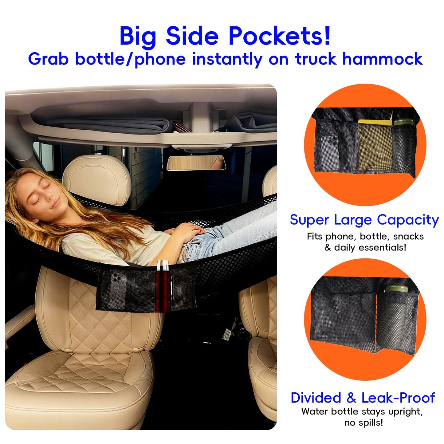 Day Cab Bed Semi Truck Hammock with Phone Bag, Truck Bed Sleeping Platform & Bus Hammock, Maximum 400LB, Gift for Truck Driver