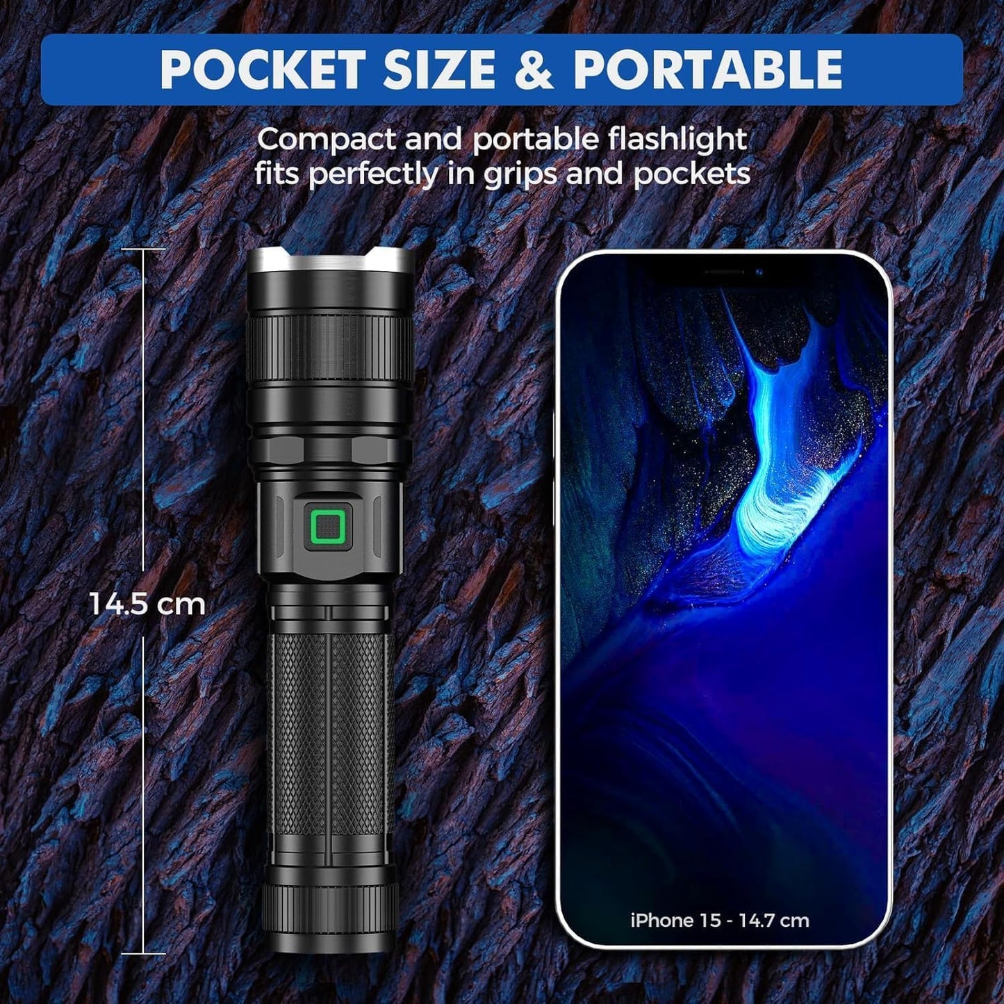 BUCASA Rechargeable Tactical Flashlight 6000 Lumens 2 Pack, Brightest LED Rechargeable Flashlights with 3 Modes & Zoomable, Waterproof Flashlight for Camping Hiking Emergency