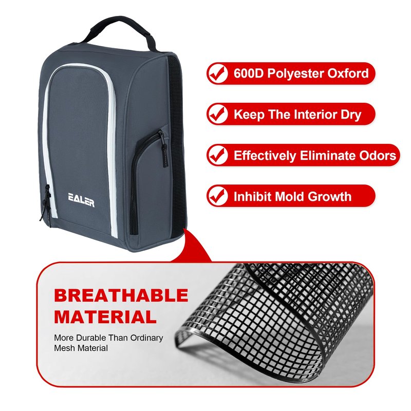 EALER GSB100 Golf Shoe Bag, Zippered Shoes Carrier Bags with Ventilation & Double Outside Pocket for Golf Balls, Socks, Tees, Valuables and Other Accessories
