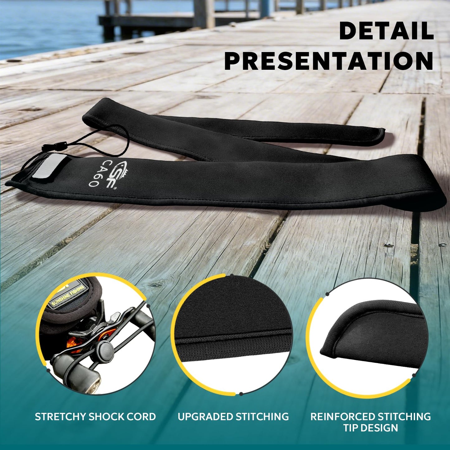 SF Neoprene Fishing Rod Sleeve Rod Cover for Casting Rods Protect Cover Floating Casting Rods Storage Case 60in Length 3in Wdith,Hook Resistant