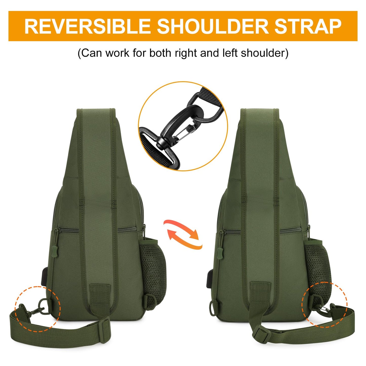 HUNTVP Tactical Sling Bag Crossbody Bag for Men Women EDC Shoulder Bags Molle Sling Backpack Chest Pack for Hiking Hunting Travelling Camping (Type3-Army Green)