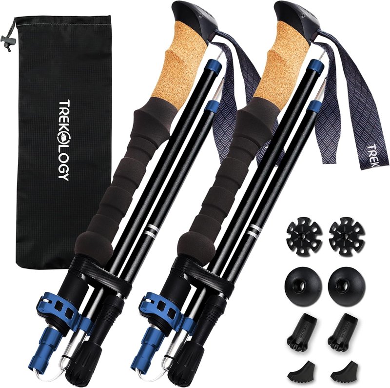 Trekology Trek-Z Cork Grip Trekking Poles - Lightweight Adjustable Hiking Sticks | Compact Travel Design, Aluminum