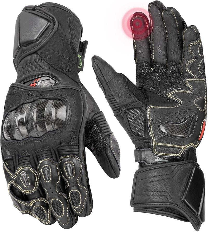 KEMIMOTO Leather Motorcycle Gloves - ESA Cushioning & Kevlar Knuckle Protection | Unisex Riding Gear for Outdoor Sports