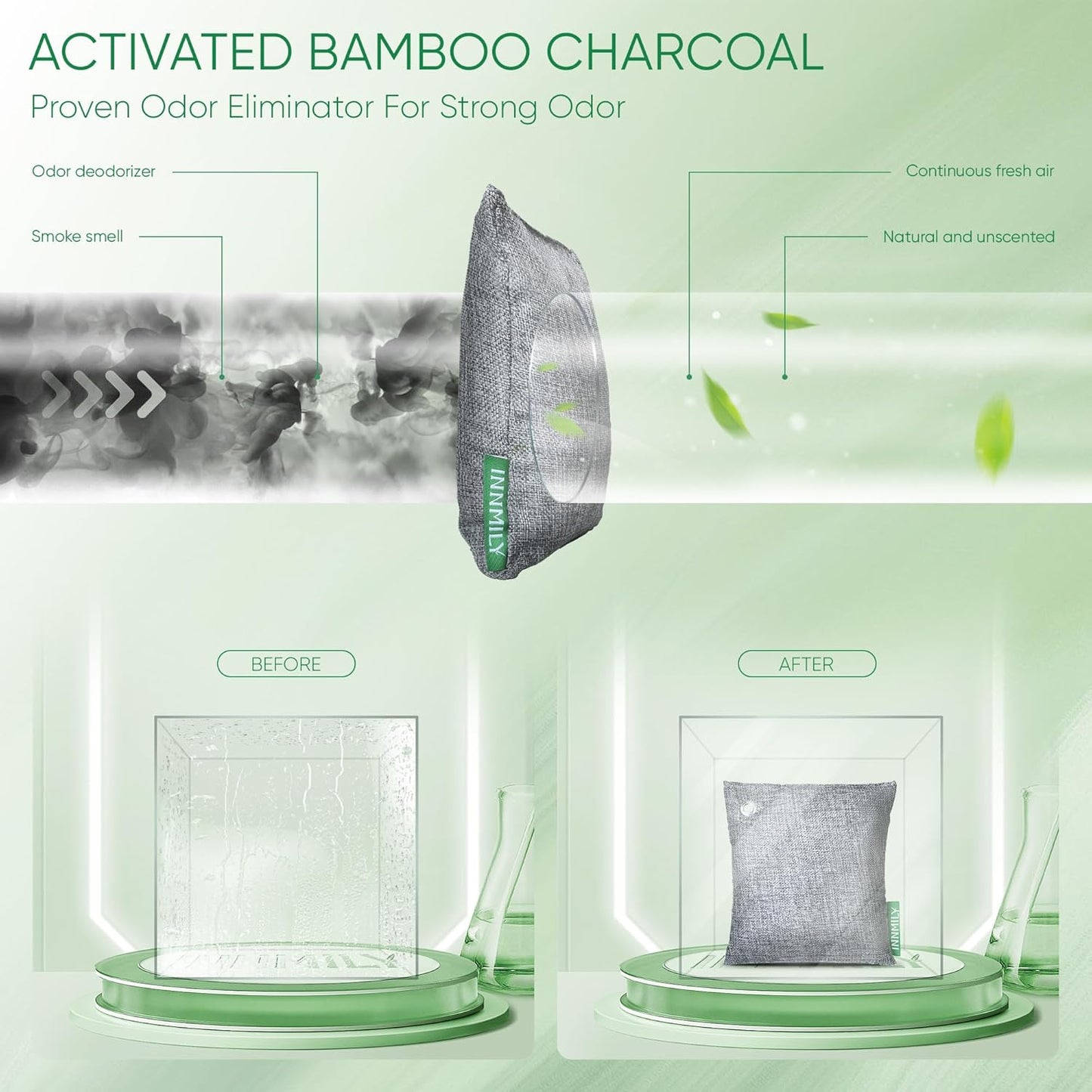 Activated Charcoal Odor Absorber - Bamboo Charcoal Air Purifying Bags for Home, Car & Closet | 6 x 50g