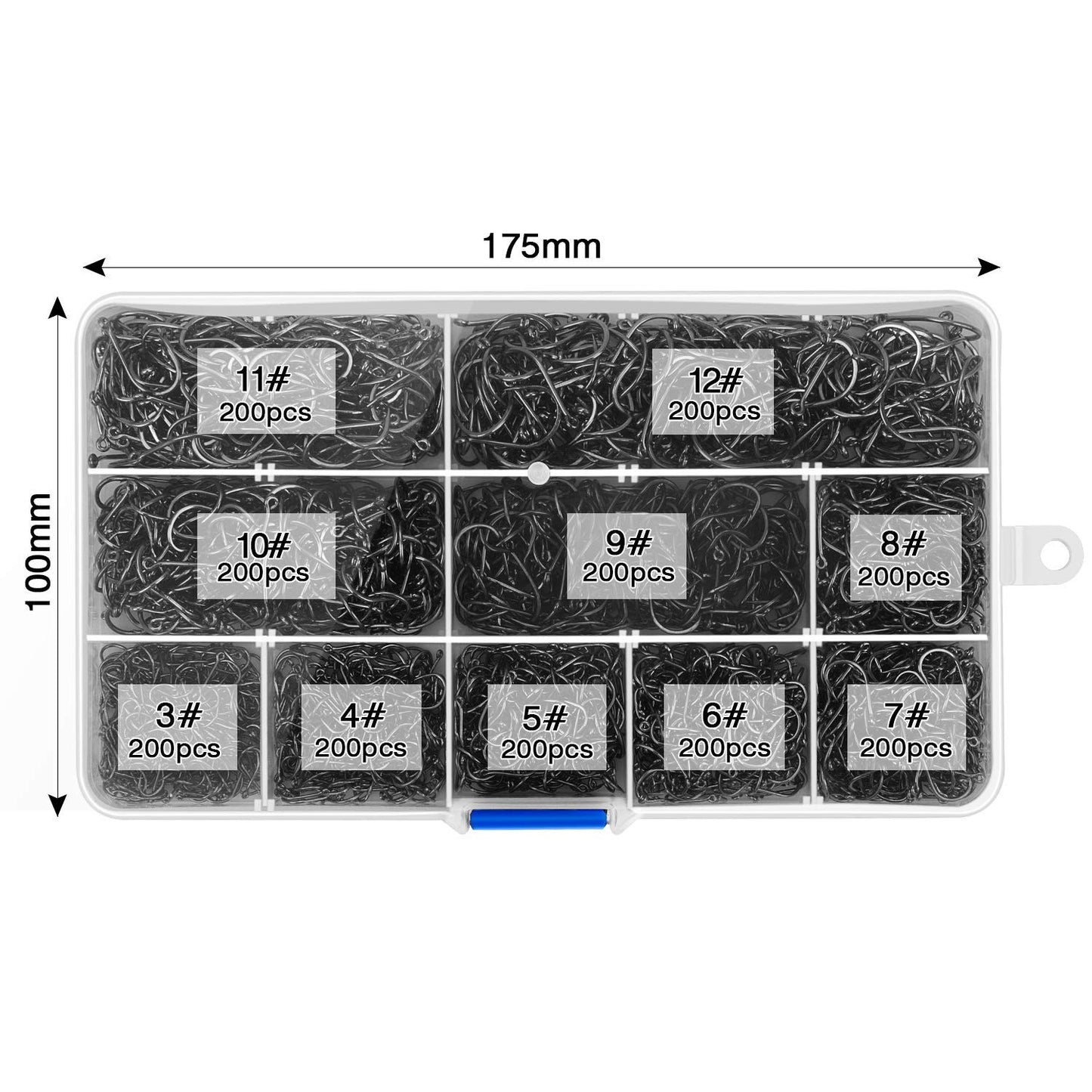 HETH 2000pcs Fishing Worm Hooks High Carbon Steel Wide Gap Offset Fishing Hook Set for Saltwater and Freshwater with 10 Sizes
