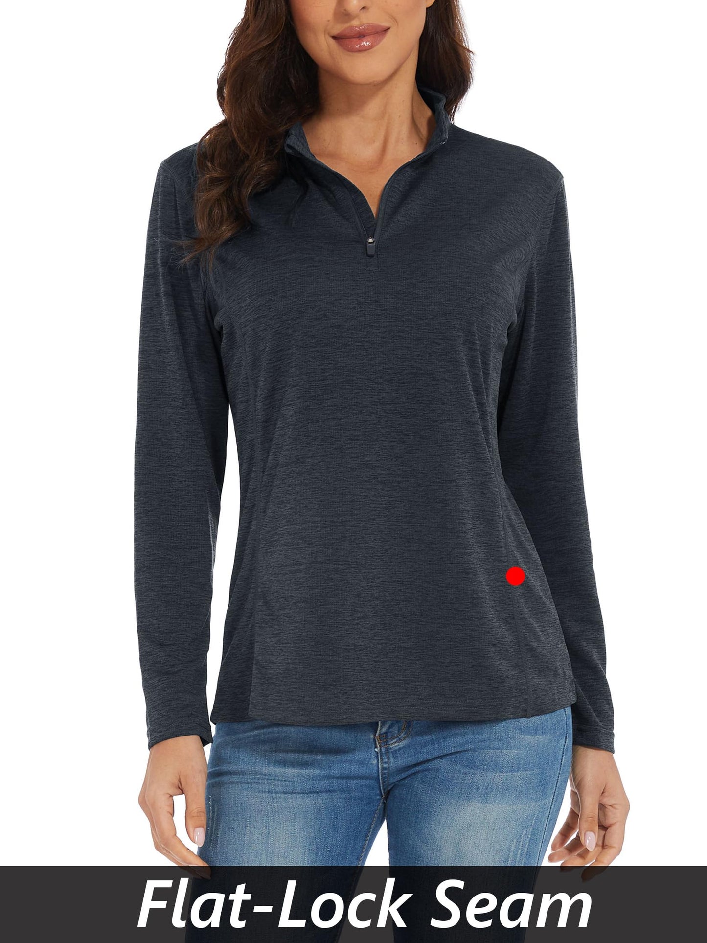 MAGCOMSEN Womens Long Sleeve Shirts 1/4 Pullover Workout Tops for Women Sun Protection Hiking Athletic Shirts Black M