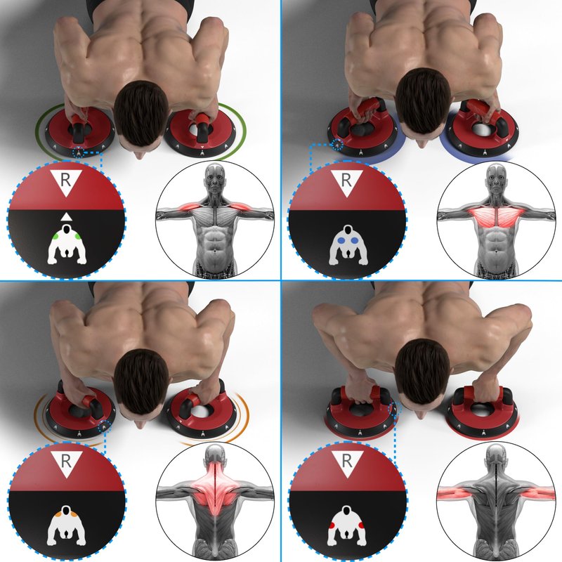 READAEER 360° Rotatable and Positionable Push Up Bars，Rotating Handle Design with Bearings for Smooth, Effortless for a Wider Range of Motion, Handle Rotation, Wide Grips with Non-Slip Rubber Pads for Comfort Exercise(Red)