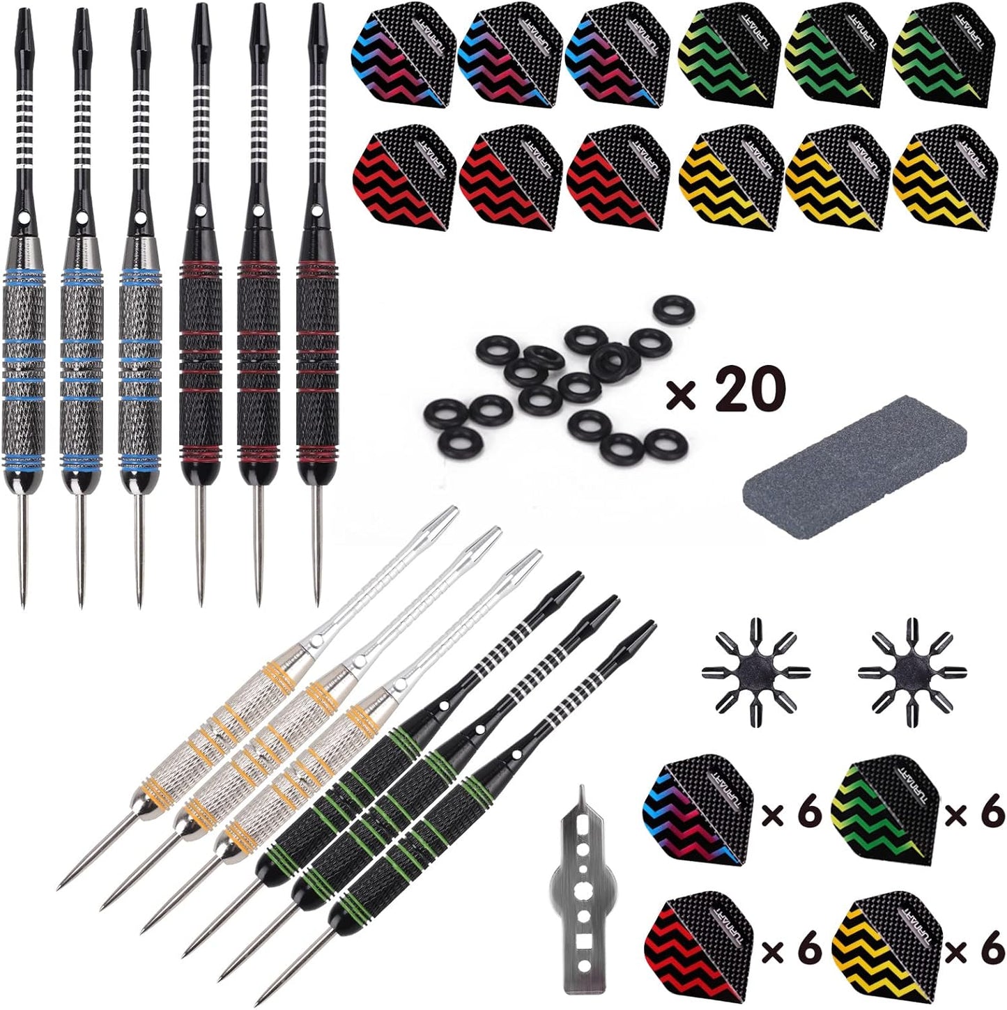 Turnart Steel Tip Darts Set - Professional 12-Piece Metal Darts with 24g Weight & Extra Flights | Durable Aluminum Shafts