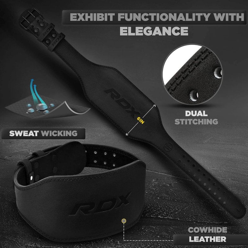RDX Weight Lifting Belt - Cowhide Leather 4”/6” Padded Back Support | Adjustable for Strength Training & Powerlifting