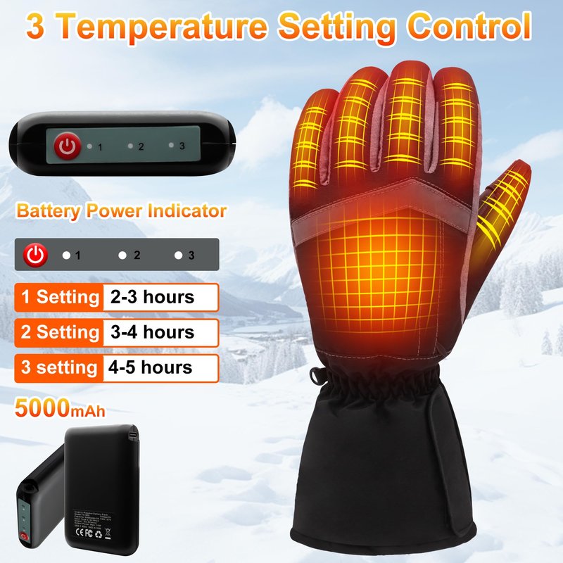 GEMSTONEGO Rechargeable Heated Gloves - New Upgrade, Electric Portable Battery Hand Warmers for Men Women, Waterproof Touchscreen Cold Weather Thermal Gloves for Driving,Camping,Hunting,Outdoor Work