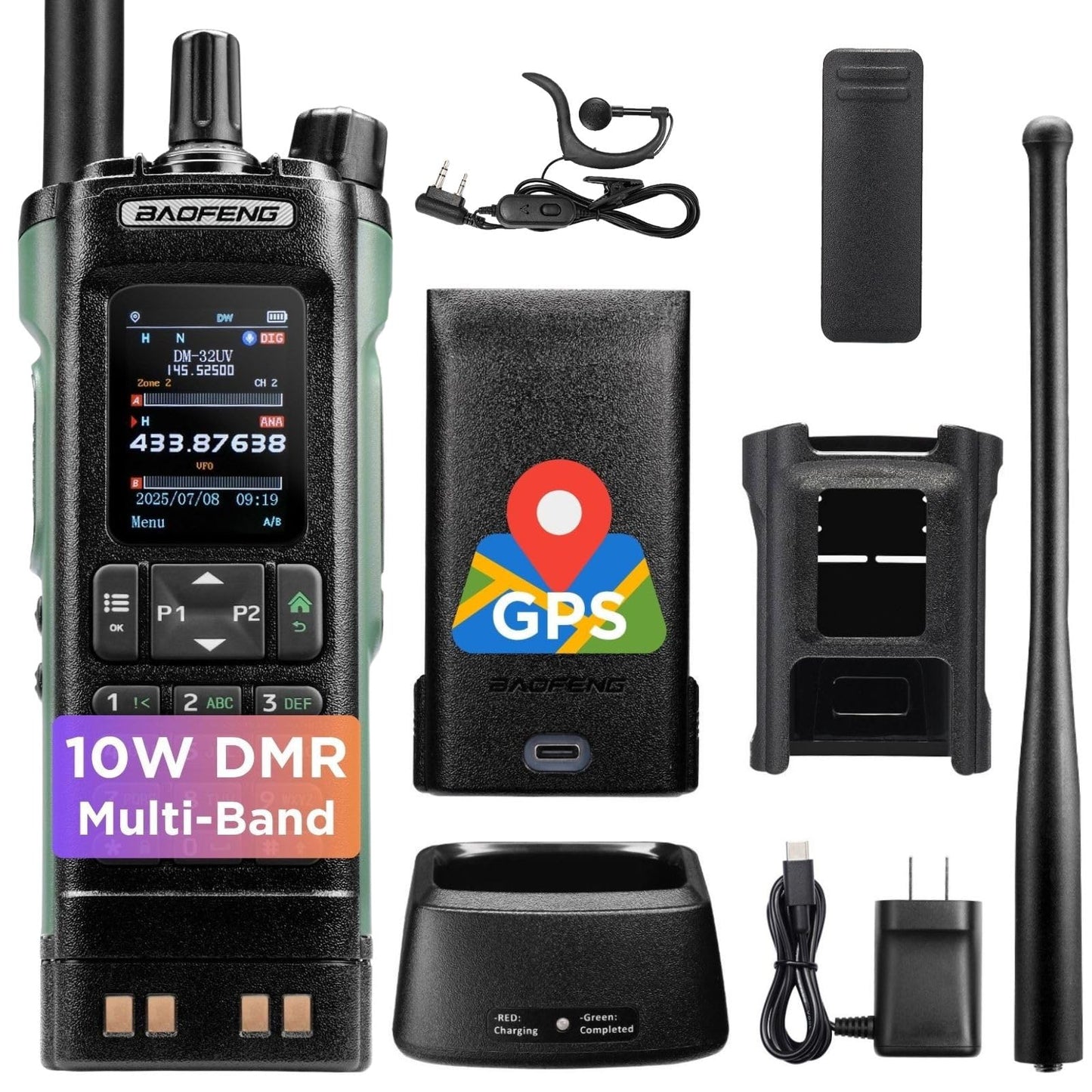 BAOFENG DM-32UV 10W DMR Radio, Long Range Ham Radio Handheld + Case Holder