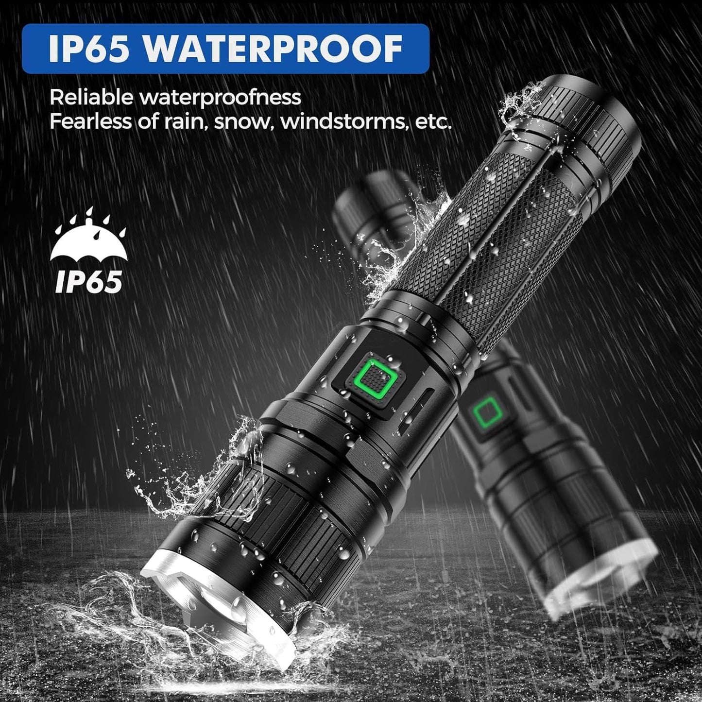 BUCASA Rechargeable Tactical Flashlight 6000 Lumens 2 Pack, Brightest LED Rechargeable Flashlights with 3 Modes & Zoomable, Waterproof Flashlight for Camping Hiking Emergency