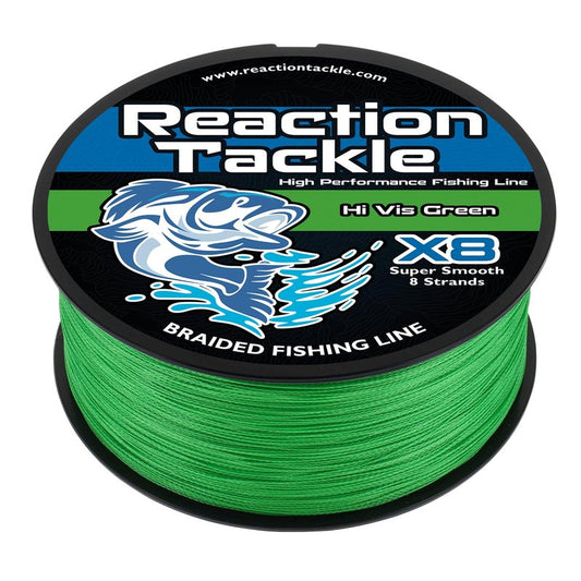 Reaction Tackle Braided Fishing Line - Pro Grade Power Performance for Saltwater or Freshwater Fish - Colored Fishing Line Braid for Extra Visibility - X8 Hi Vis Green 25 Lb (300 Yards)