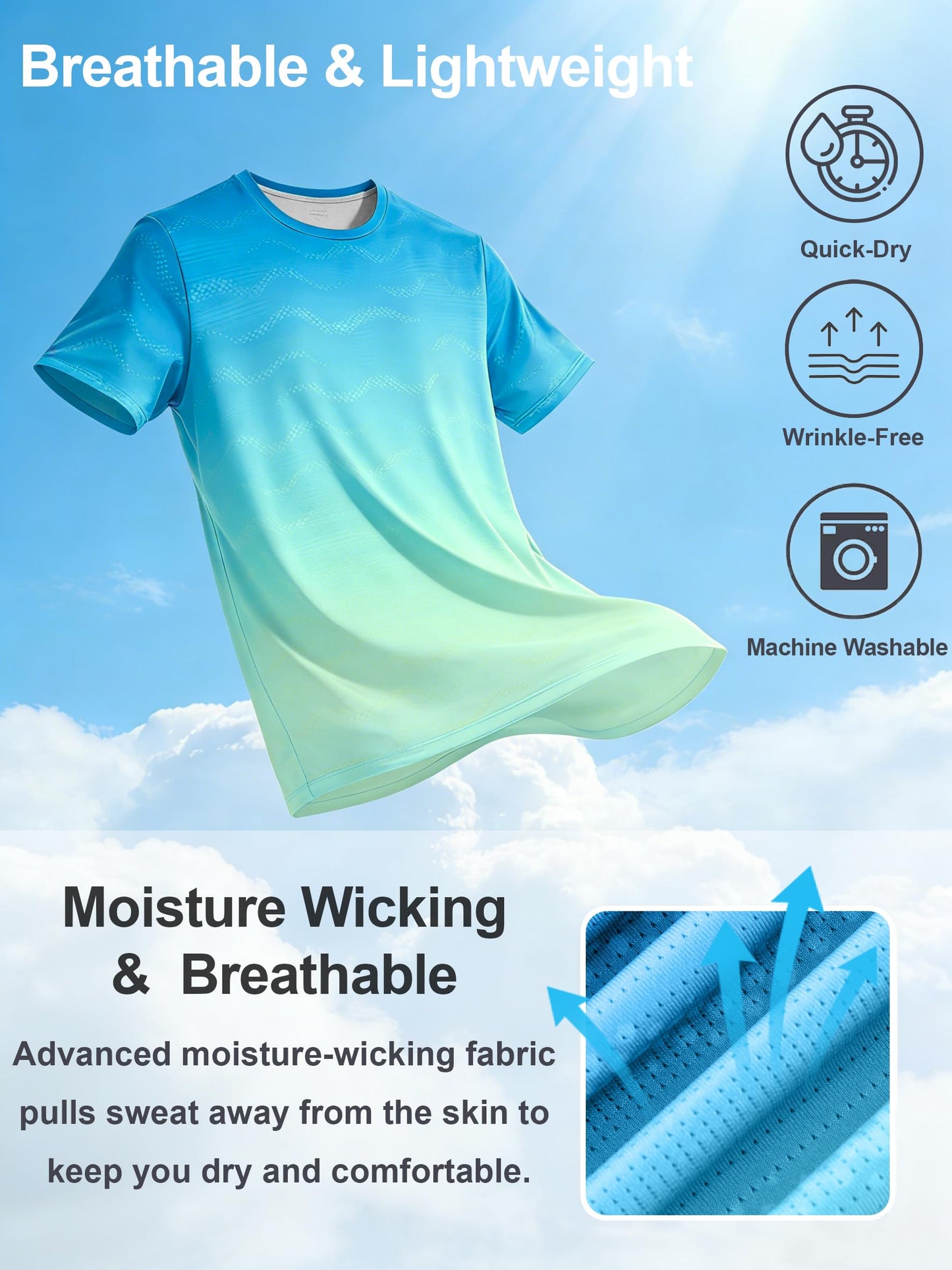 APTRO Men's Dry Fit Workout Shirts Quick Dry Gym T Shirts for Men Athletic Running Training Top Tee Moisture Wicking Lightweight Activewear - Light Blue-Green - L