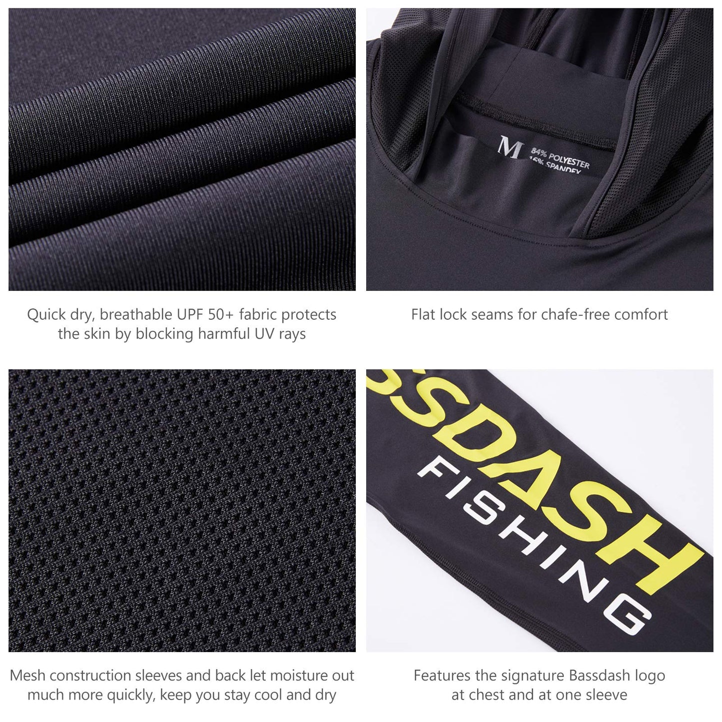 BASSDASH UPF 50+ Men’s UV Sun Protection Long Sleeve Performance Fishing Hoodie Hooded Shirts