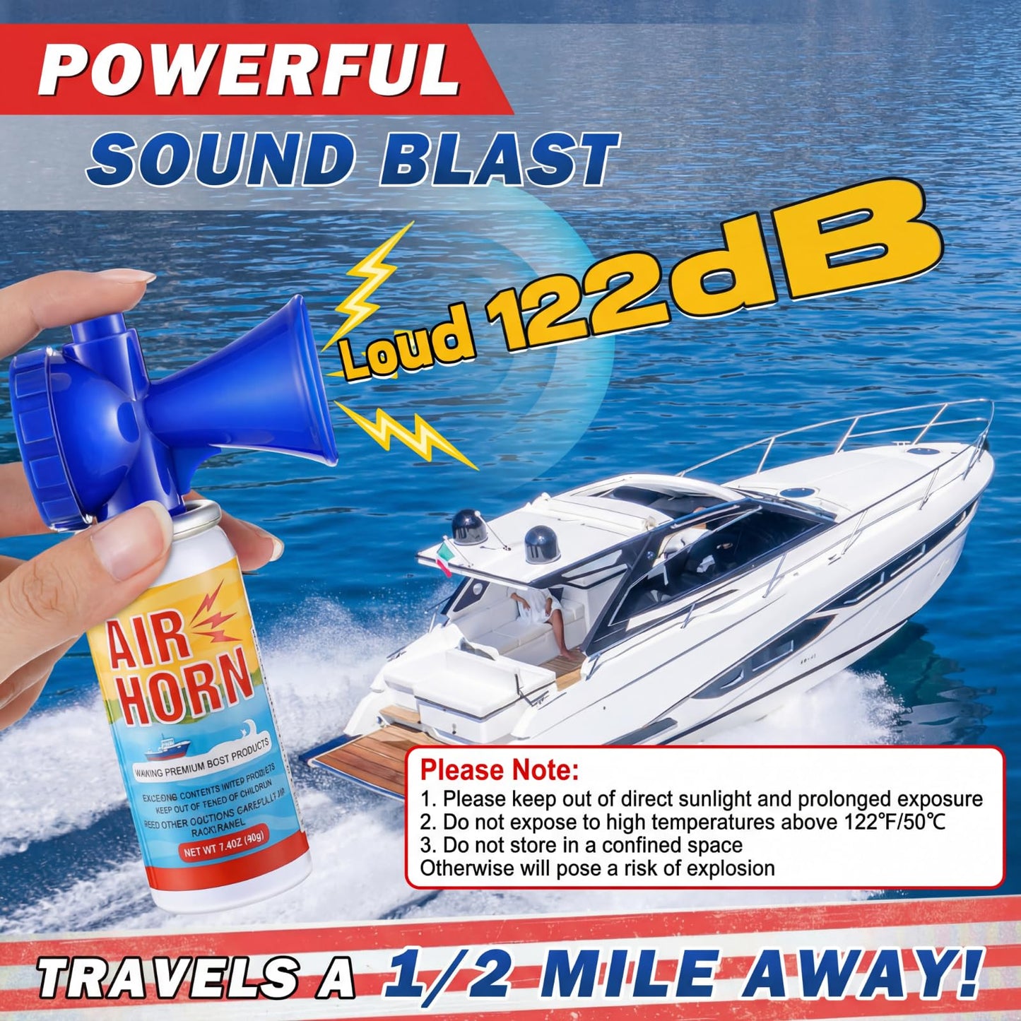 ElectricWise 4 Pack 1.4oz Mini Air Horn, 122DB Very Loud Air Horns Can, Marine Boat Horns for Safety, Meet Coast Guard, Fog Blow Horn Boat Accessories, Ideal for Boating, Camping, Hiking