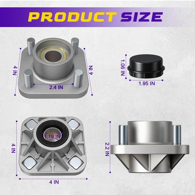 Golf Cart Front Wheel Hub Assembly for YAMAHA G2 G8 G9 G14 G16 G19 G22 G29 Drive Models, Golf Cart Front Wheel Hub with Hub Bearing/Oil Seal/Dust Cover, Replaces OEM# JG5-WF511-10-00 JG5-WF511-00