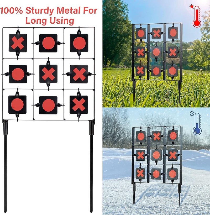GearOZ Spinning Airsoft Target, 18"x9", Pellet Gun Targets, Air Rifle Targets, Tic-Tac-Toe Designed BB Gun Resetting Shooting Target Stand for Outdoor, Backyard