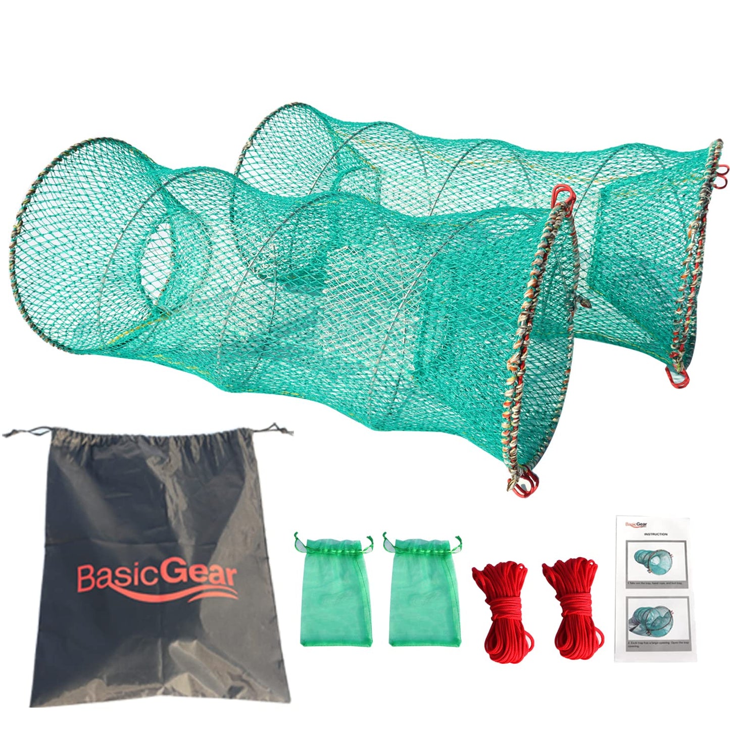 BasicGear Crab Trap Bait Lobster Crawfish Shrimp Portable Folded Cast Net Collapsible Fishing Traps Nets Fishing Accessories 30 * 60cm （11.8in*23.6in