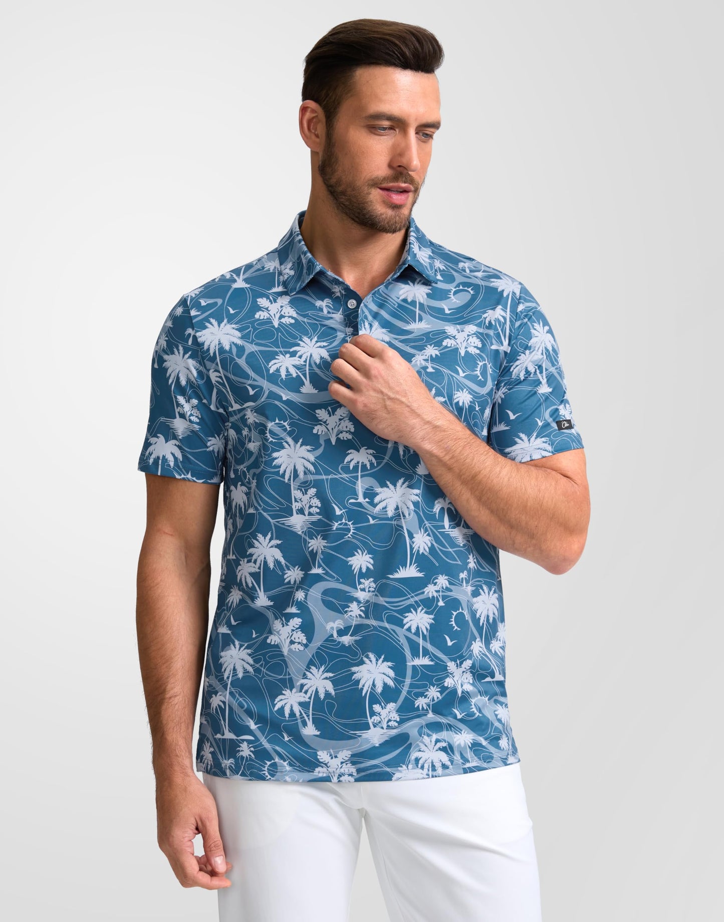 Obla Mens Golf Polo Shirts Short Sleeve Dry Fit Casual Print Collared Golf Shirts Wicking for Men(Blue Coconut Beach_4XL)