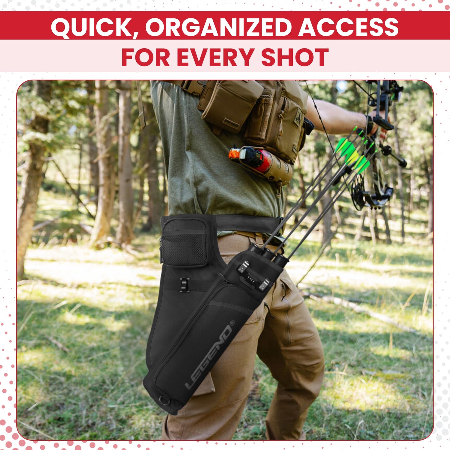 Legend First Hip Quiver, Right Hand Archery Quiver - Black