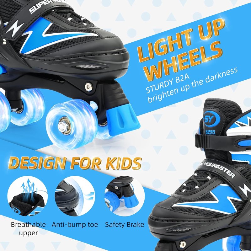 Adjustable Roller Skates for Boys & Girls | Light-Up Wheels | Ages 5-12