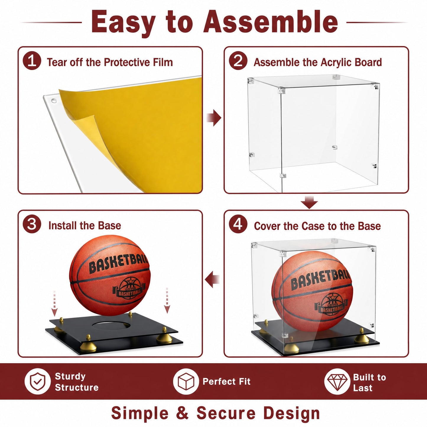 Basketball Display Case, Leffis Clear Acrylic Basketball Holder Display Box