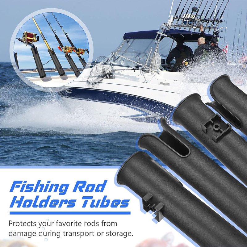 Fishing Rod Holder Bracket - 6 Pcs Portable Wall-Mounted Tool Holder for Boat & Kayak | Black