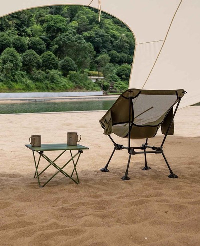 iClimb Ultralight Compact Camping Folding Beach Chair with Anti-Sinking Large Feet and Back Support Webbing (Green - Square Frame - 2PC)