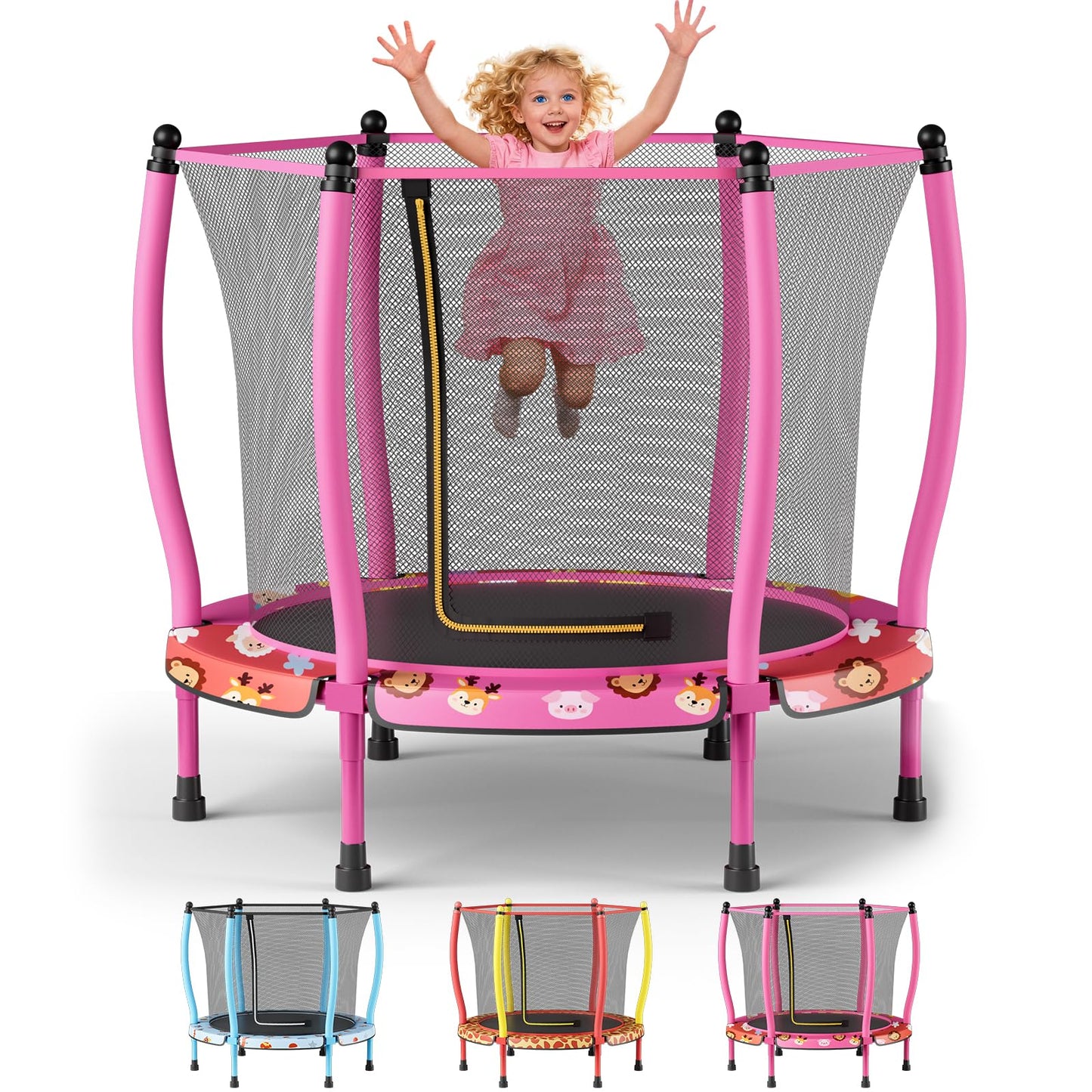 ZCMHAXJ 55" Trampoline for Kids, 440lbs Capacity Indoor & Outdoor Toddler Trampoline, Gifts for Boys & Girls (Animal)