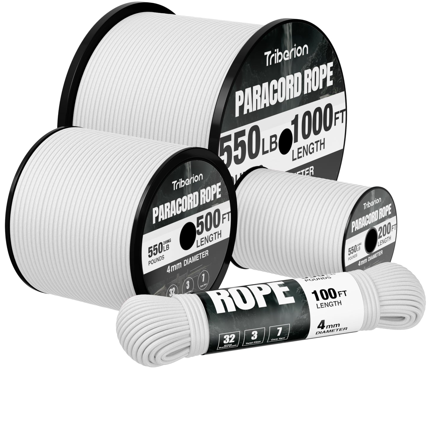 Paracord Rope 550 lb - 200ft 5/32" Parachute Cord 4MM 7-Strand para Cord - Heavy Duty Spool String for Survival,Camping Gear, Survival Bracelet, Clothesline - White