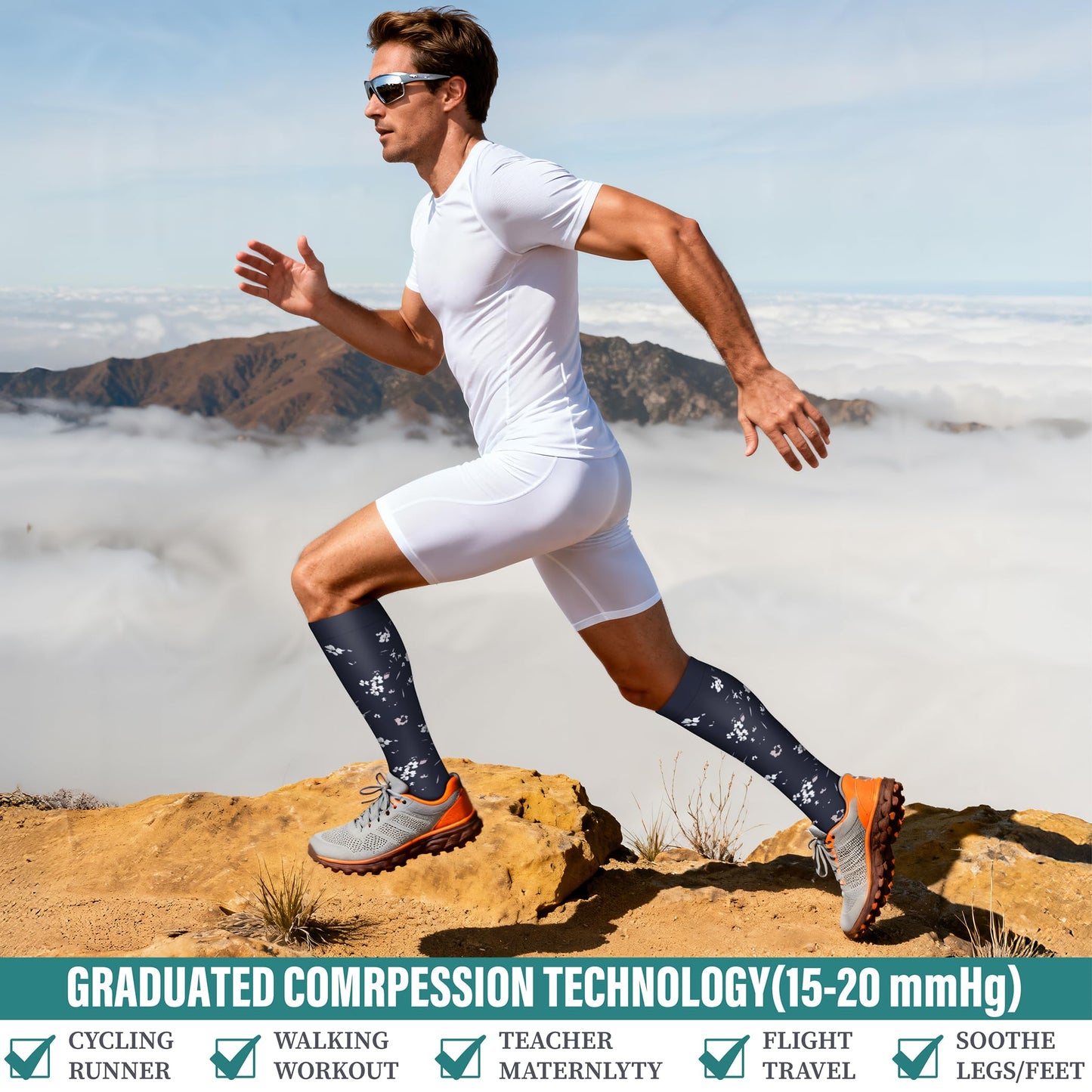 Acture 6 Pack Compression Socks for Women and Men - Knee High for Medical, Running, Nurses, Travel