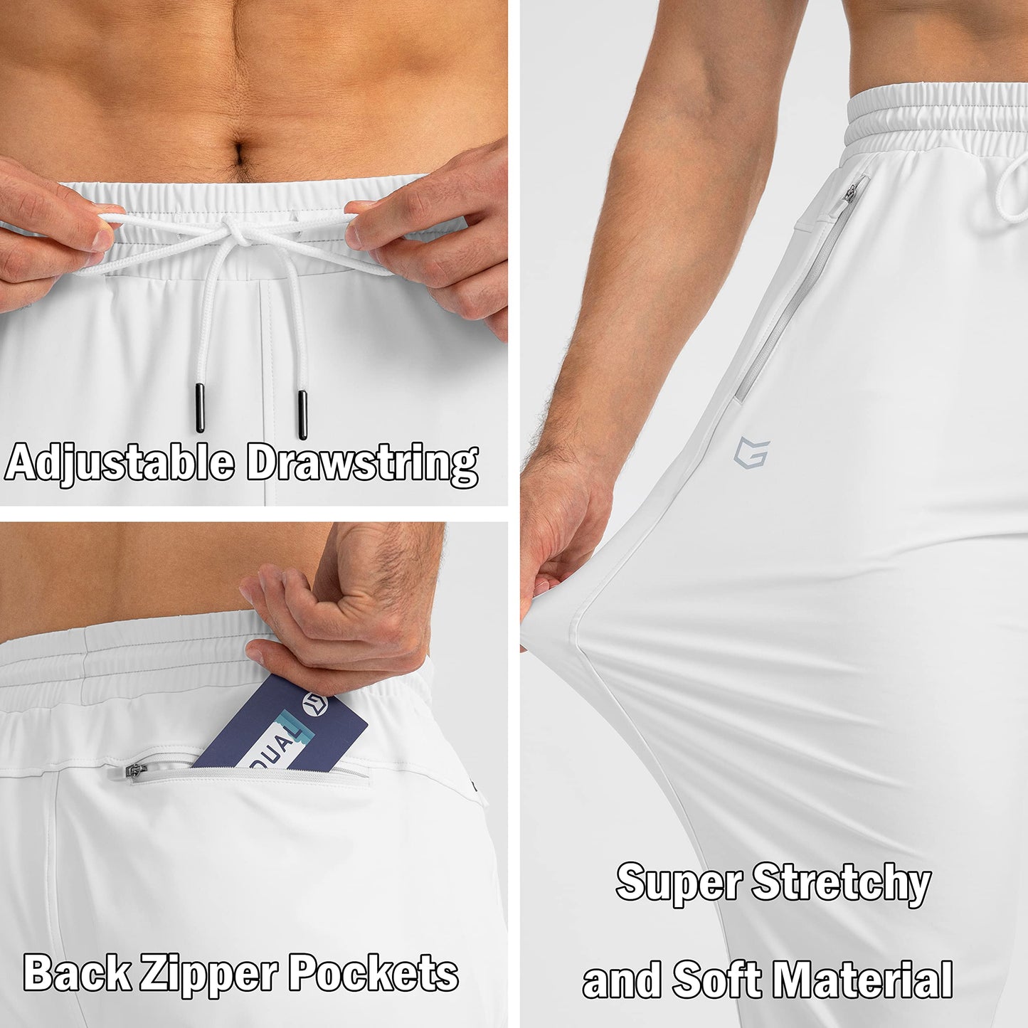 G Gradual Men's Sweatpants with Zipper Pockets Tapered Joggers for Men Athletic Pants for Workout, Jogging, Running (White, XX-Large)