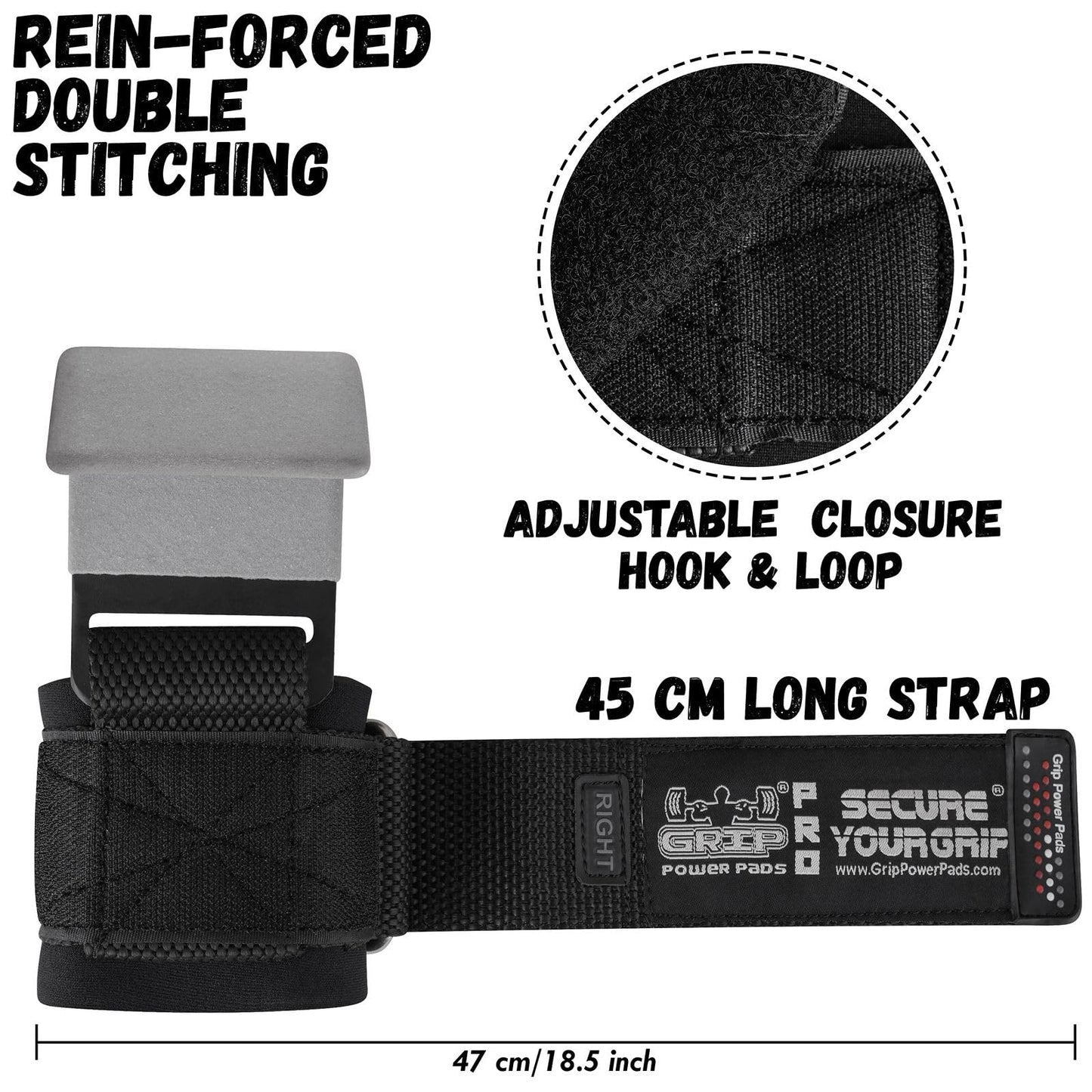 Weight Lifting Hooks Heavy Duty PRO Lifting Wrist Straps Deadlift Straps Power Lifting Grips Weightlifting Gym Gloves Men & Women (Gray, Men-Wrist Size Large)
