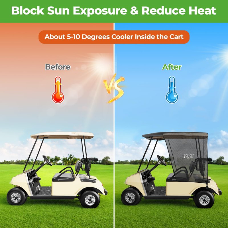 10L0L Golf Cart Sun Shade Cover for Club Car DS Precedent & EZGO TXT RXV, Superior UV Heat Blocking Polyester Mesh Canopy Cover, Durable & Easy Install (Roof Size:59" L X 41" W)