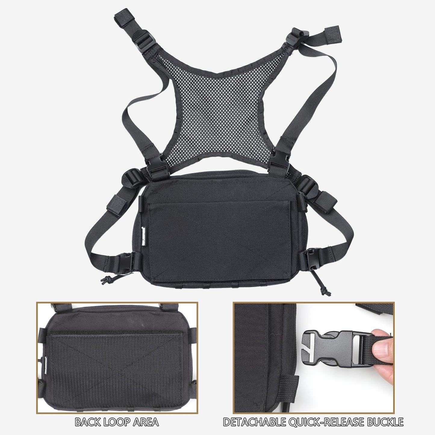 MGFLASHFORCE Tactical Chest Rig Bag for Men, Chest Pack with Holster Laser Cut EDC Molle Pouch for Workout Running Hunting Outdoor Sports, Compatible with Tactical Vest