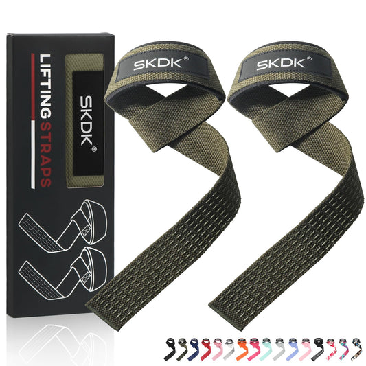 SKDK Cotton Hard Pull Wrist Lifting Straps Grips Band-Deadlift Straps with Neoprene Cushioned Wrist Padded and Anti-Skid Silicone - for Weightlifting, Bodybuilding, Xfit, Strength Training