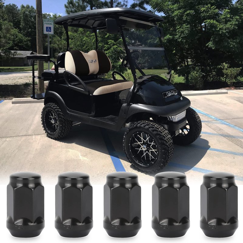 10L0L 1/2-20 Golf Cart Wheel Lug Nuts Kit for EZGO TXT RXV & Club Car DS Precedent, Replace OEM 14723-G1, 1701160, 1010984, 1011390, 800573, Black Set of 16