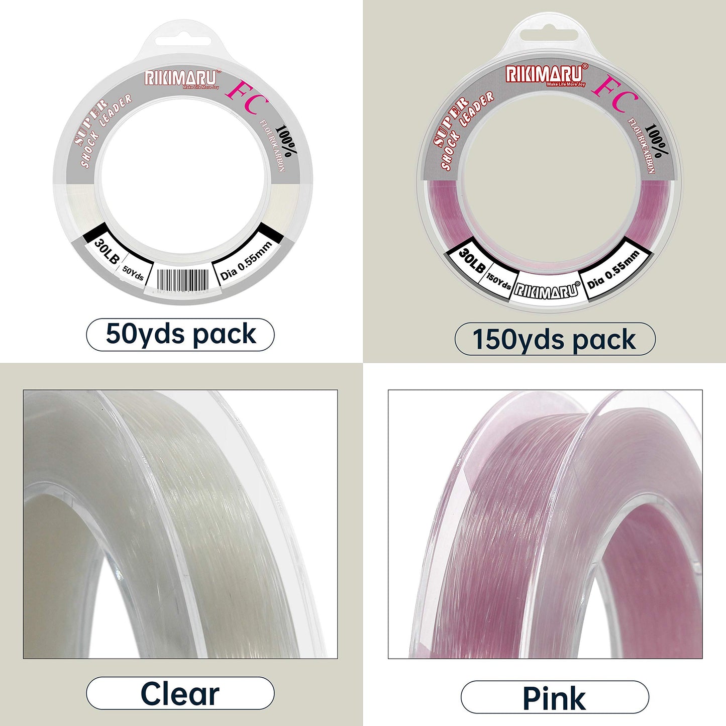 RIKIMARU FC 100% Fluorocarbon (Clear, 150Yards-20LB)