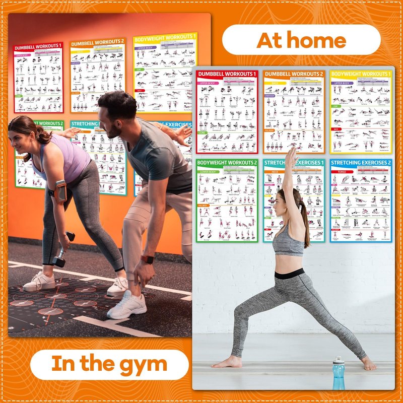 gisgfim 6PCS Dumbbell Bodyweight Stretching Workout Posters for Home Gym Wall Decor