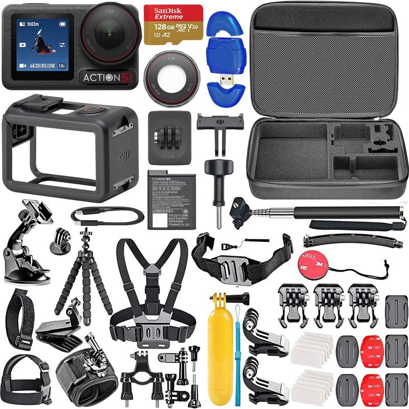 DJI Osmo Action 5 Pro - 4K Waterproof Action Camera with 40MP, Stabilization & 128GB Memory Card | 50-Piece Accessory Kit
