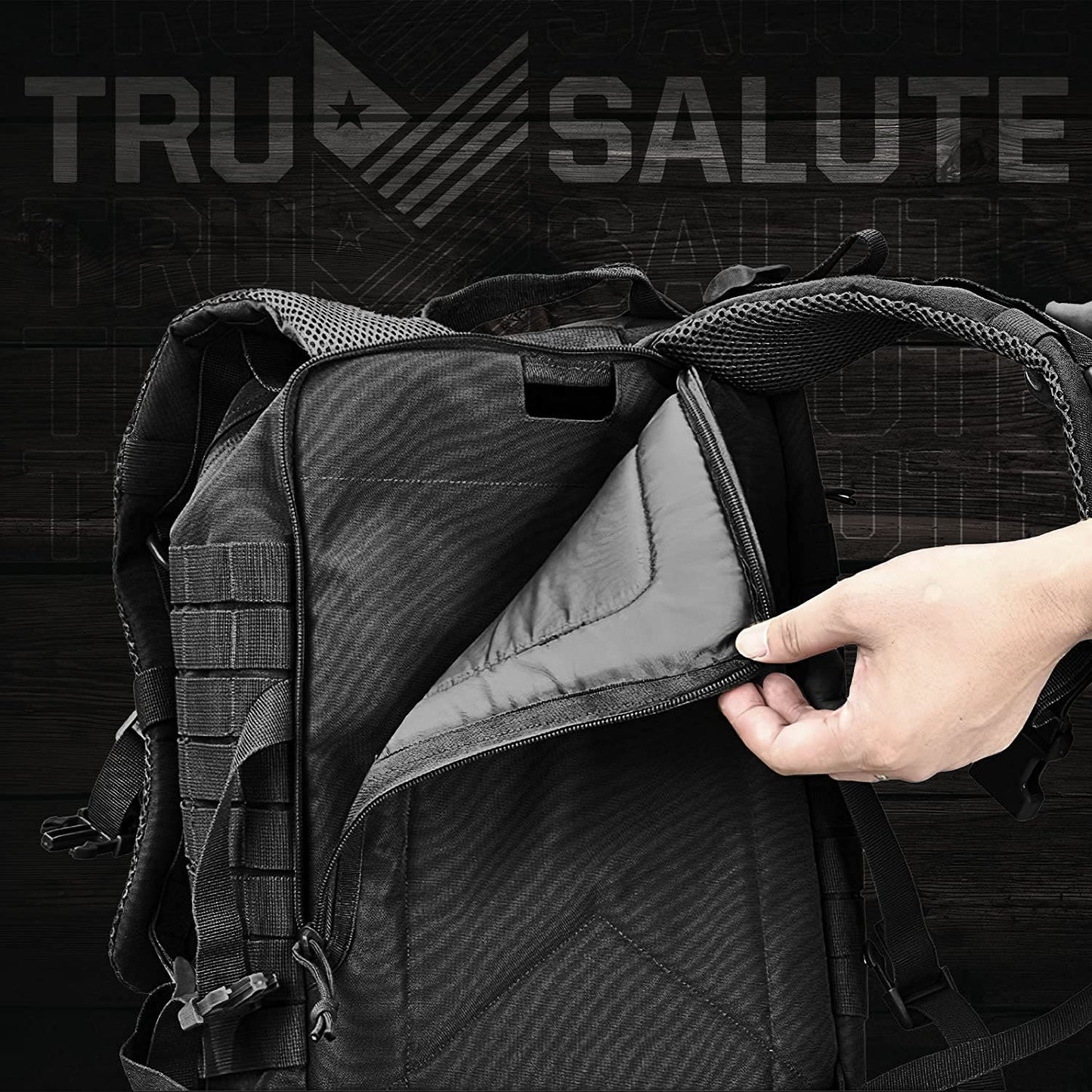 Tru Salute 45L Military Black Tactical Backpack Large Army 3 Day Assault Pack Molle Bugout Bag Rucksack Backpack Military Black