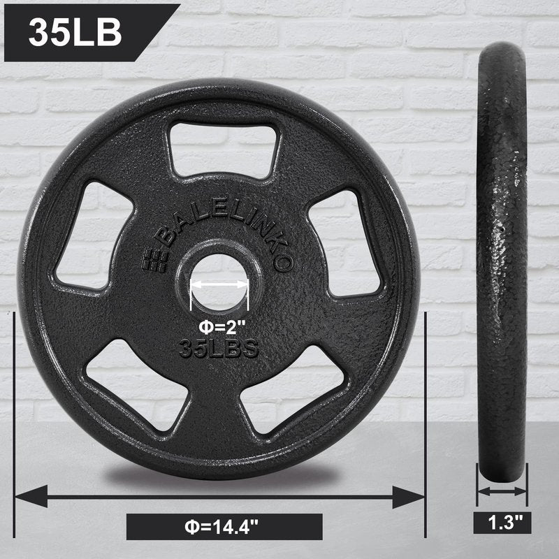 Balelinko Cast Iron 2-Inch Olympic Grip Plate Weight Plate for Strength Training, Weightlifting and Crossfit in Single, 35LB, Black