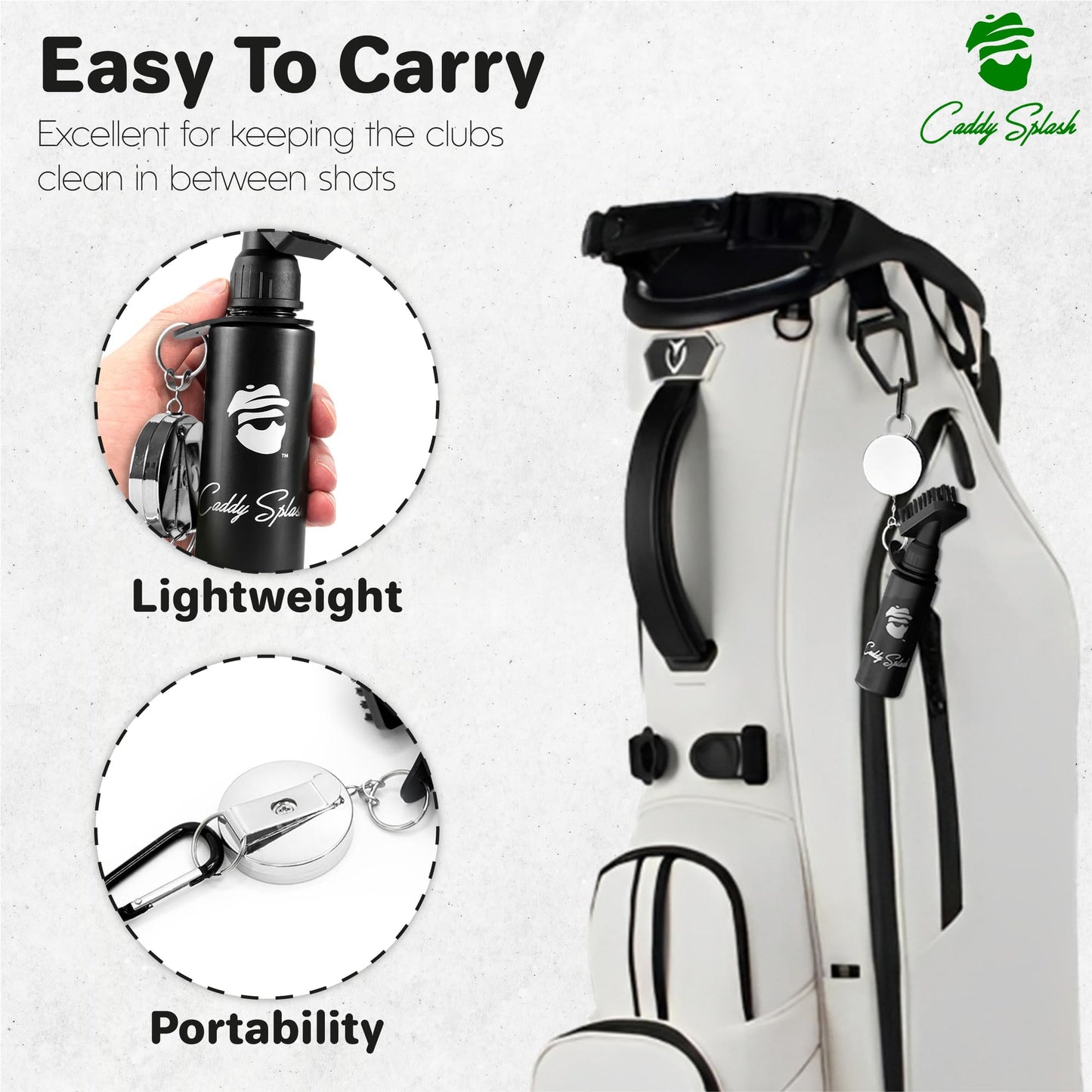 Caddy Splash Premium Golf Club Cleaner with Water - Heavy Duty Retractable Clip- Squeeze Bottle for Easy Cleaning with Nylon Bristles- Holds 4 Oz Water - Golf Accessories- USA Company (2, Black)