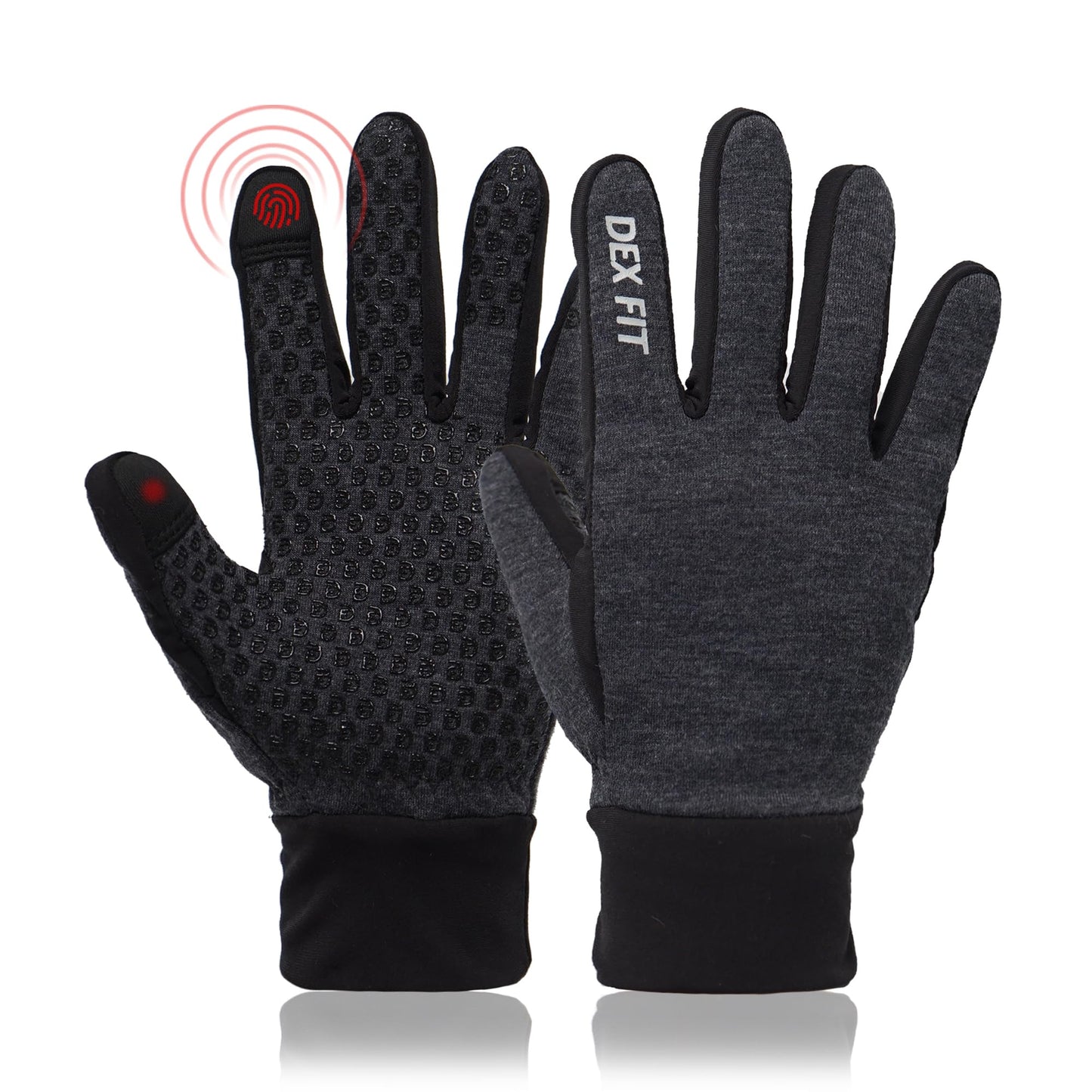 DEX FIT Warm Fleece Winter Outdoor Gloves LG201 Thermal, Ideal for Running, Hiking, Cycling Outdoor in Cold Weather, Touchscreen Compatible, Firm Silicone Grip, Washable; Grey XS (6) 1 Pair