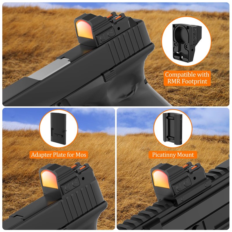 Motion Awake Red Dot Scope - Dual Fiber Optic Red Dot Pistol Sight, 2 MOA RMR Cut Footprint Red Dot Scope, IPX7 Waterproof 1000G Shockproof Compact Red Dot Sight with MOS and 20mm Picatinny Base