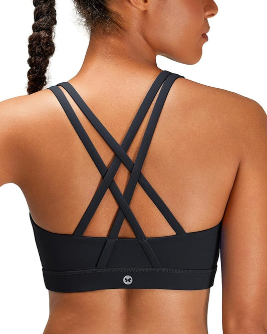 Criss-Cross Back Sports Bra for Women - Padded Medium Support Yoga & Workout Bra | Strappy Design