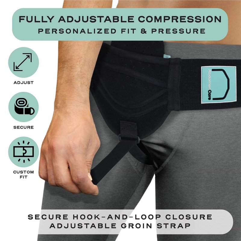 Abdomencare Inguinal Hernia Support Belt for Men & Women with 2 Compression Pads - Hernia Belt for Men Inguinal - For Left or Right Side Inguinal Hernias - Hernia Belts for Men Truss Support - S/M